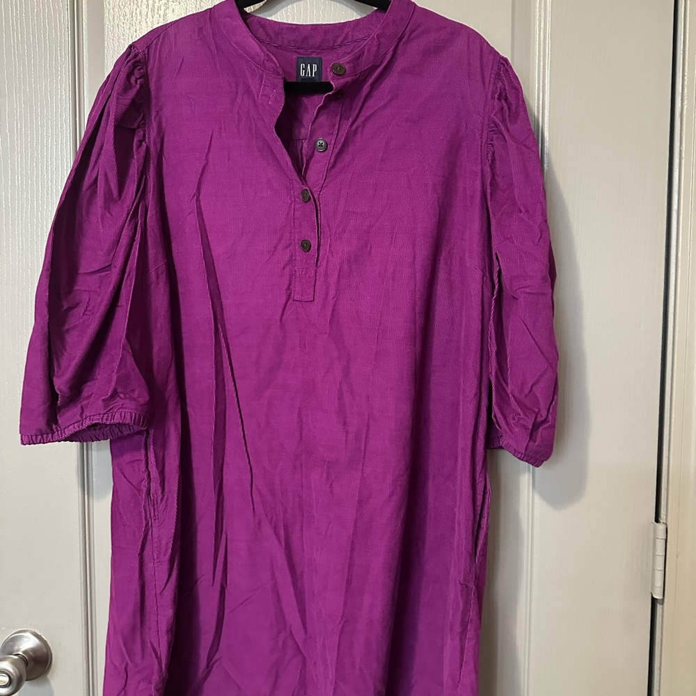 Purple Women's Dress Gap Magenta Purple XL Corduroy Ruffle Sleeve Dress - Picture 2 of 5
